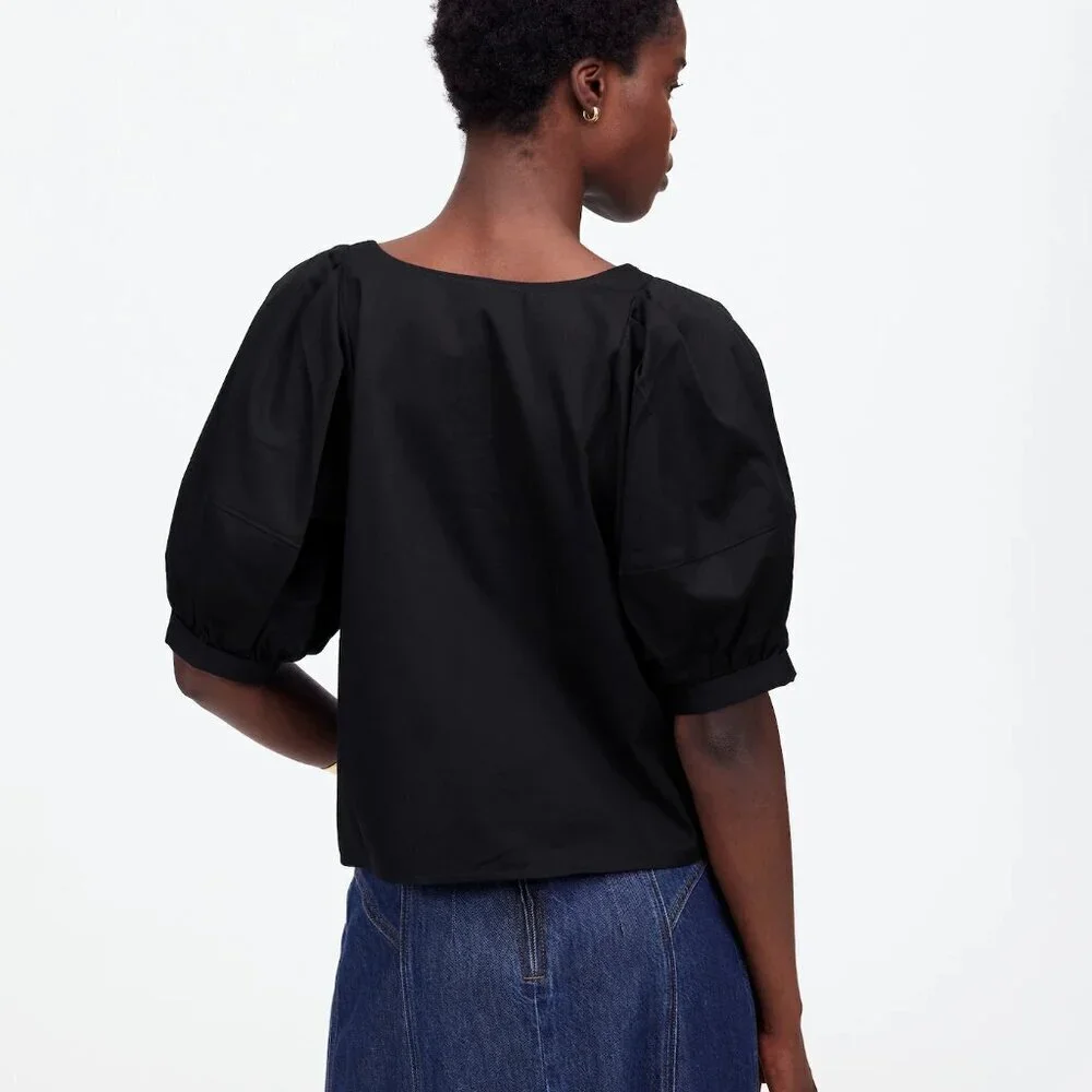 Madewell Relaxed Scoopneck Cotton Sateen Short-Sleeve Top Black Size S NWT - Picture 3 of 8